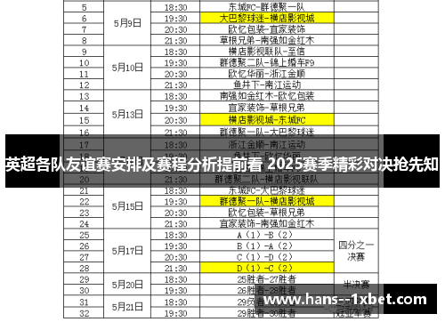 英超各队友谊赛安排及赛程分析提前看 2025赛季精彩对决抢先知